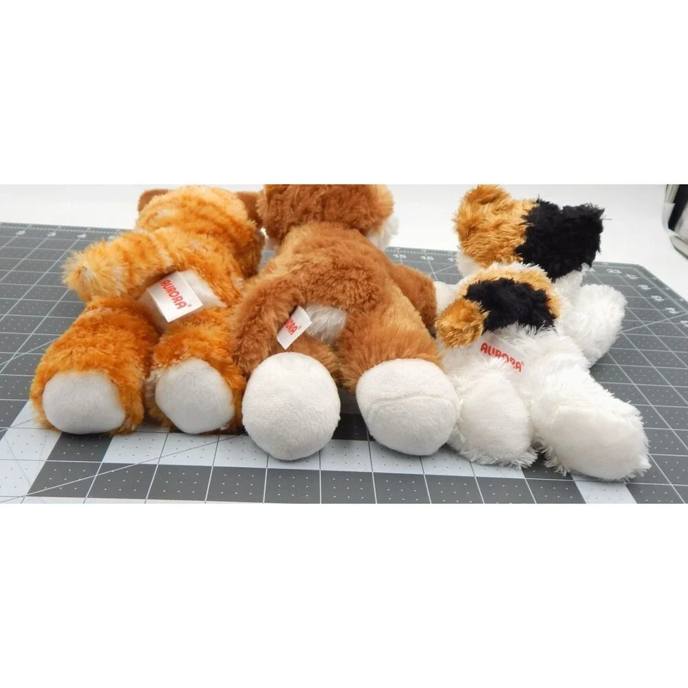 Aurora Plush Cats Floppy Tabby Tiger Calico Stuffed Animal 8 In Lot of 3 Beanie